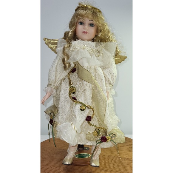 The Bearington Collection Other - Bearington Collection Porcelain Angel Doll Cream Gold Lace 18 Inch Holiday Decor